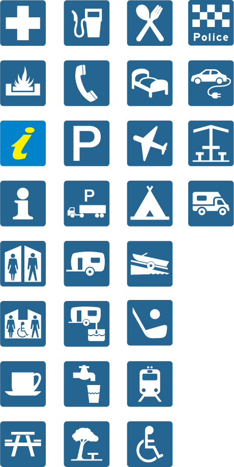 Australian Standard Symbols for Blue Service and Facility signs